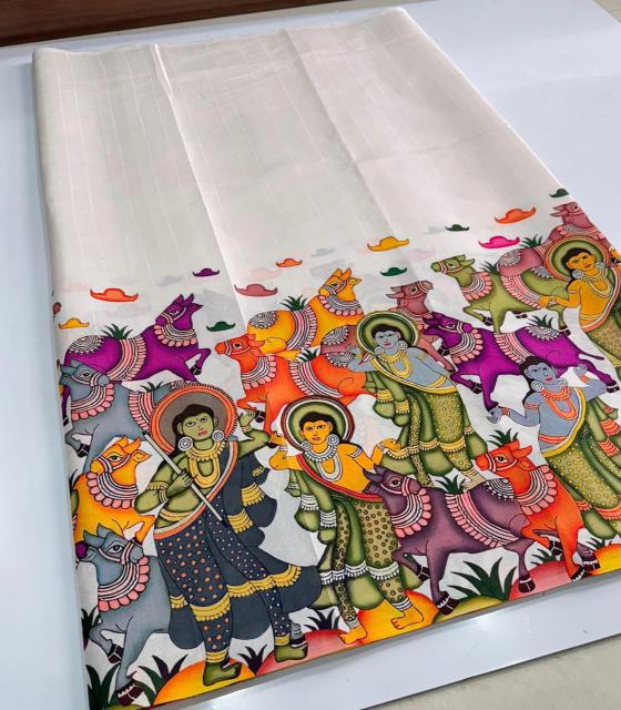 Svara kalamkari digital print surat silk sarees